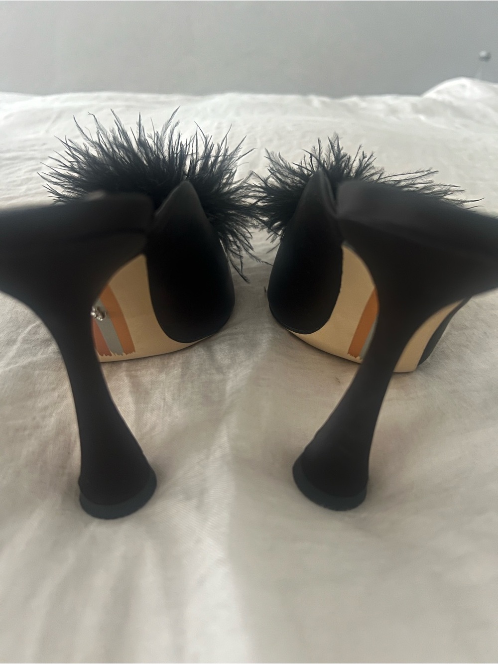 Sam Edelman Black Feather Pom Slide Heels - Picture 4 of 6